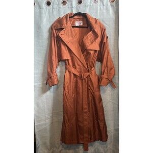 Vintage The Flight Club Silk Trench Coat brown copper Belted 80s 90s Korea L
